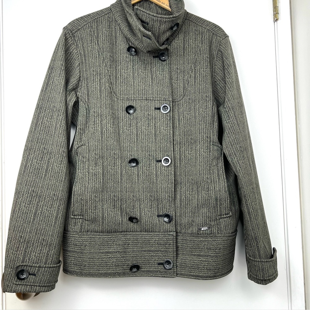 Mountain Equipment Co-op Convertible Funnel Neck Jacket L Brown Herringbone
